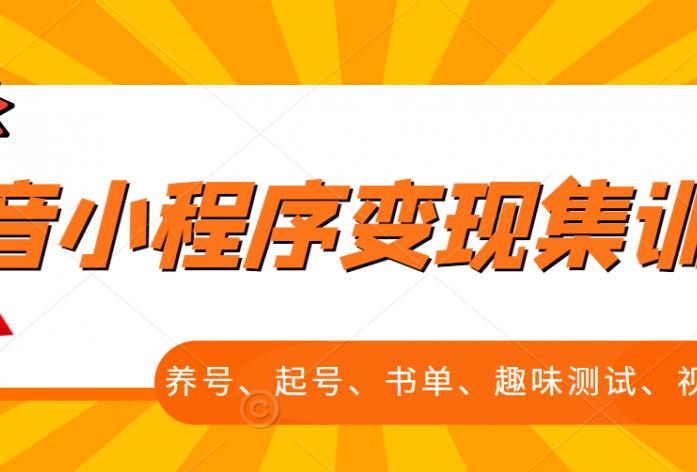 抖音小程序变现集训课，养号、起号、书单、趣味测试、视频剪辑，全套流程-财富课程