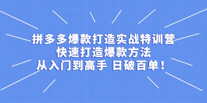 拼多多爆款打造实战特训营：快速打造爆款方法，从入门到高手 日破百单-财富课程