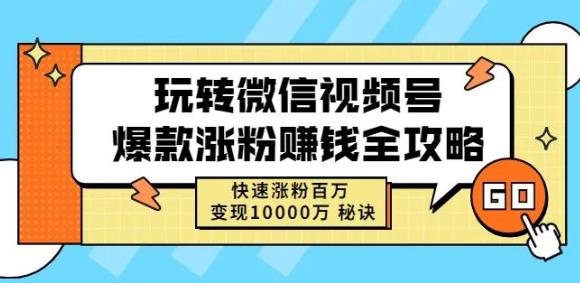 玩转微信视频号爆款涨粉赚钱全攻略，快速涨粉百万变现万元秘诀-财富课程