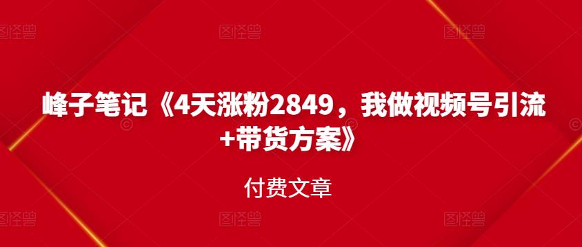 峰子笔记《4天涨粉2849，我做视频号引流+带货方案》付费文章-财富课程