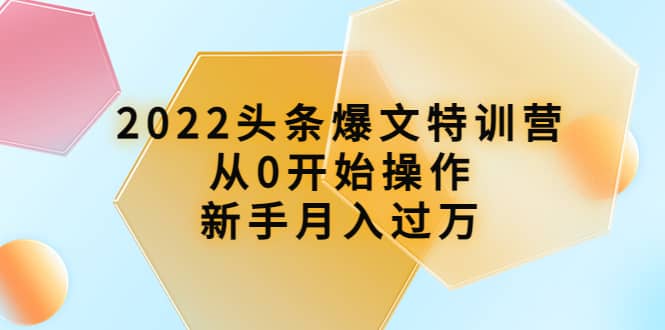 2022头条爆文特训营：从0开始操作，新手月入过万（16节课时）-财富课程