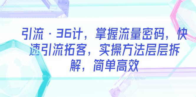 引流·36计，掌握流量密码，快速引流拓客，实操方法层层拆解，简单高效-财富课程