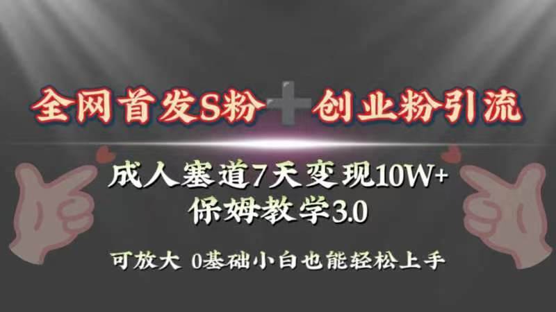 全网首发s粉加创业粉引流变现，成人用品赛道7天变现10w+保姆教学3.0-财富课程