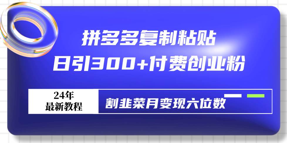 拼多多复制粘贴日引300+付费创业粉，割韭菜月变现六位数最新教程！-财富课程