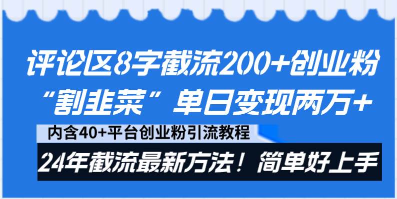 评论区8字截流200+创业粉“割韭菜”单日变现两万+24年截流最新方法！-财富课程