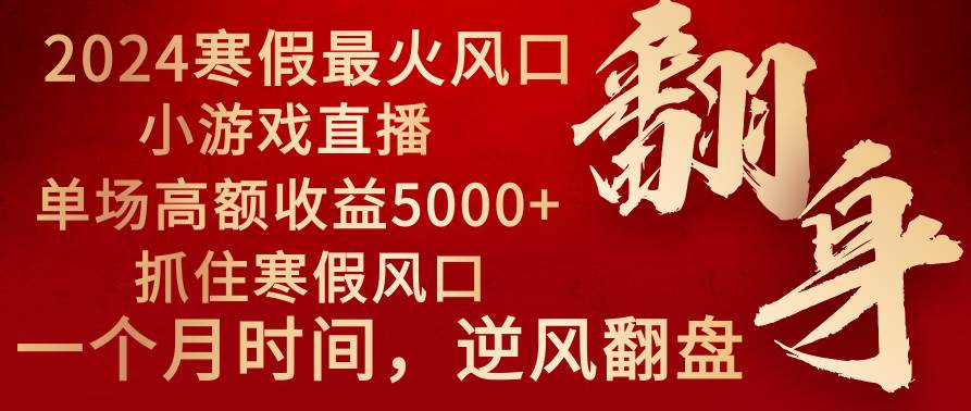 2024年最火寒假风口项目 小游戏直播 单场收益5000+抓住风口 一个月直接提车-财富课程