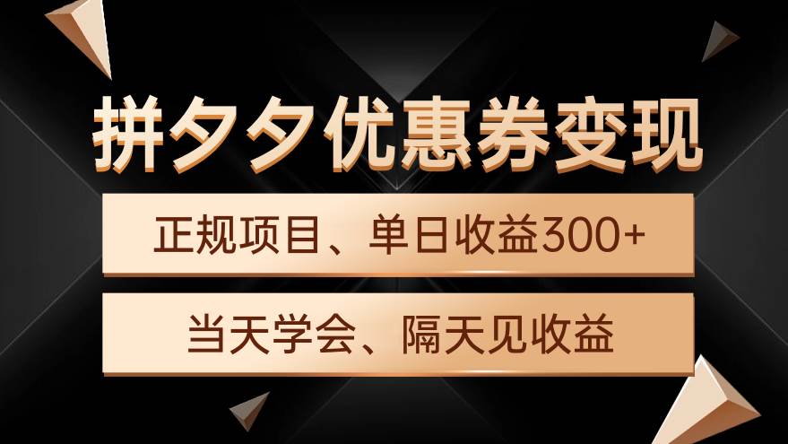 拼夕夕优惠券变现，单日收益300+，手机电脑都可操作-财富课程