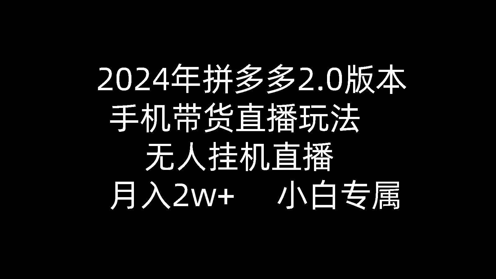 2024年拼多多2.0版本，手机带货直播玩法，无人挂机直播， 月入2w+， 小…-财富课程