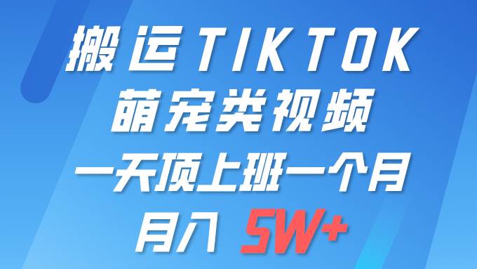 一键搬运TIKTOK萌宠类视频 一部手机即可操作 所有平台均可发布 轻松月入5W+-财富课程