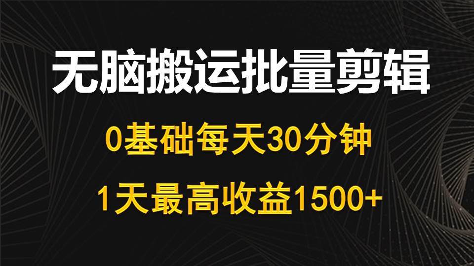 每天30分钟，0基础无脑搬运批量剪辑，1天最高收益1500+-财富课程