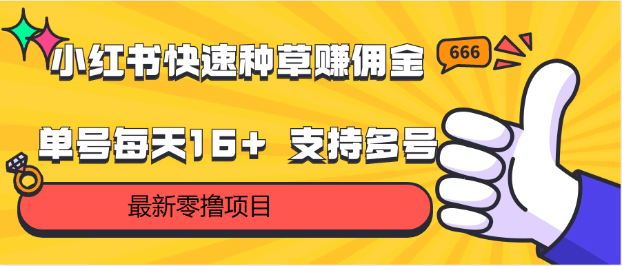 小红书快速种草赚佣金，零撸单号每天16+ 支持多号操作-财富课程