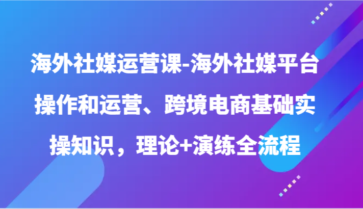 国外社交媒体运营课-国外社交媒体平台操作和经营、跨境电子商务基本实际操作专业知识，基础理论 演习全过程-财富课程