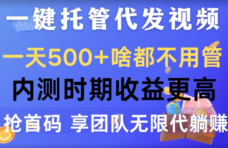 一键代管代发货短视频，一天500 什么都不管，内侧阶段收益更高，抢首码，享精英团队无限代躺着赚钱-财富课程