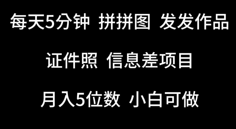 每天5分钟，拼拼图发发作品，证件照信息差项目，小白可做【揭秘】-财富课程