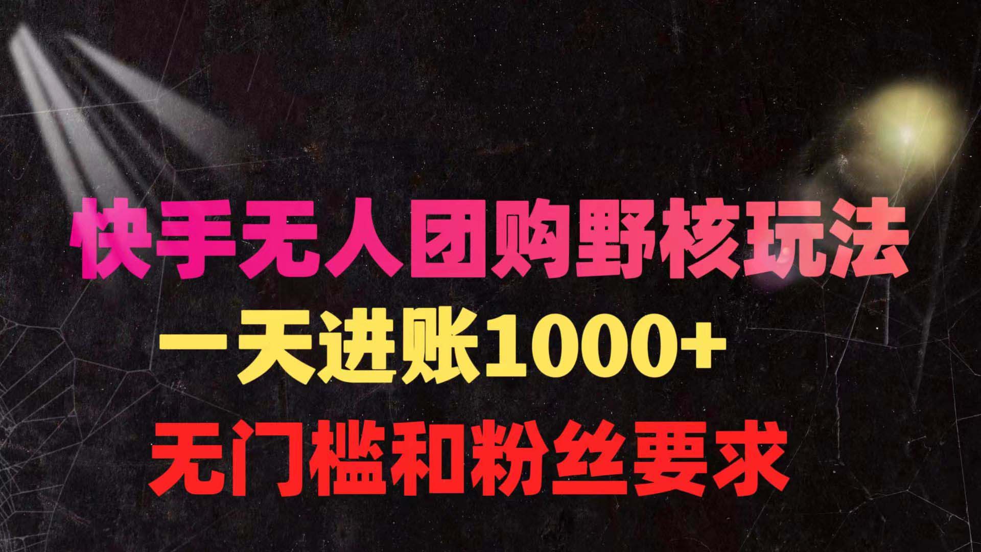 快手无人团购带货野核玩法，一天4位数 无任何门槛-财富课程