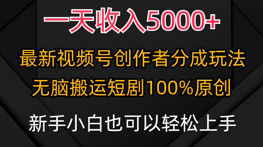 一天收益5000 ，微信视频号原创者分为方案，全新100%原创设计游戏玩法，新手还可以轻…-财富课程