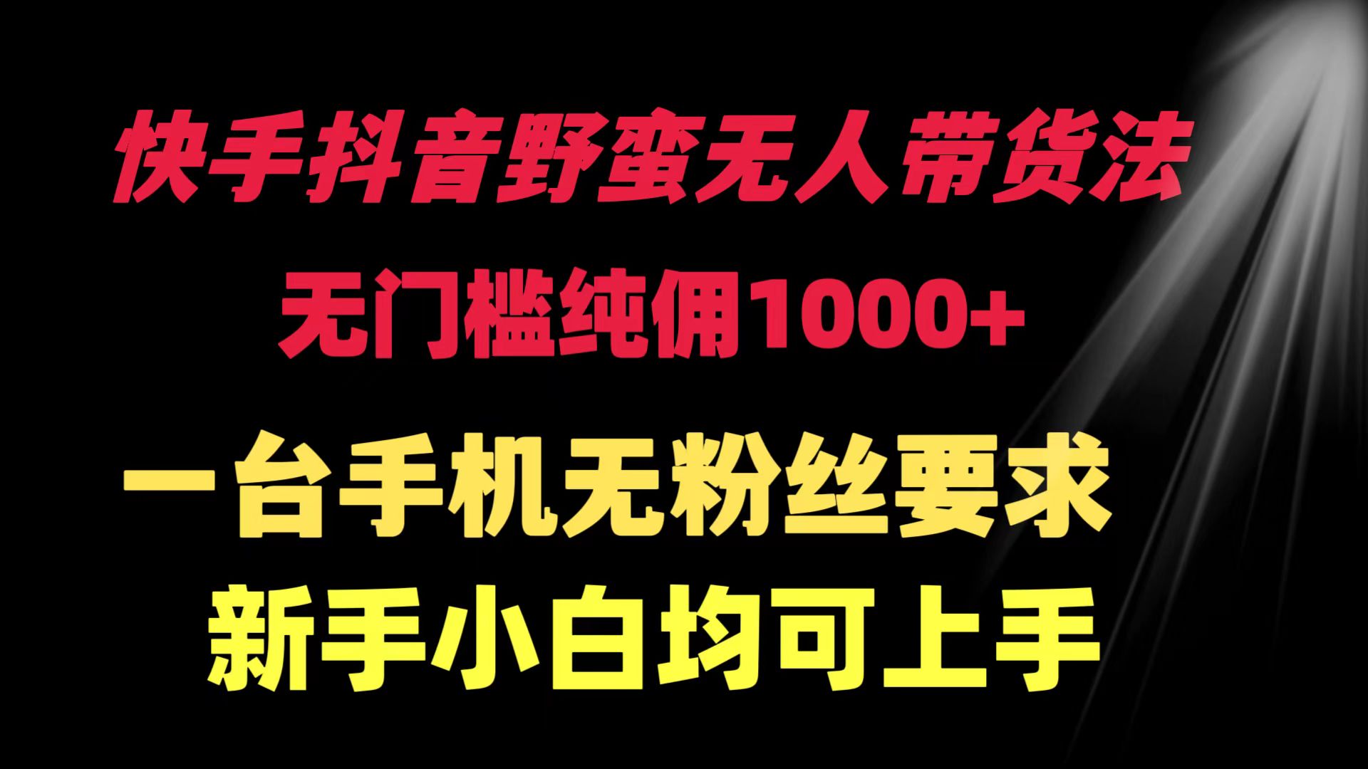 快手抖音粗暴没有人卖货法 零门槛纯佣1000  一台手机无粉丝们规定新手入门…-财富课程