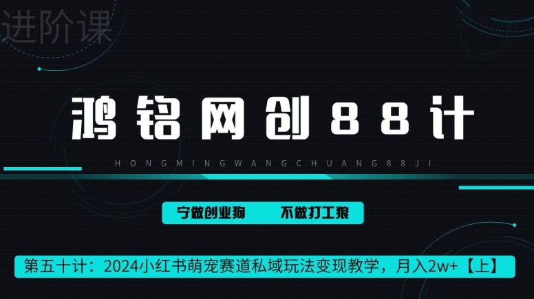 鸿铭网创88计第50计：2024小红书萌宠赛道私域玩法变现教学，月入2w+【上】-财富课程