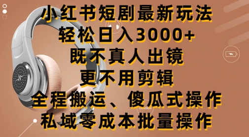 小红书短剧最新玩法，轻松日入3000+，既不真人出镜，更不用剪辑，全程搬运-财富课程