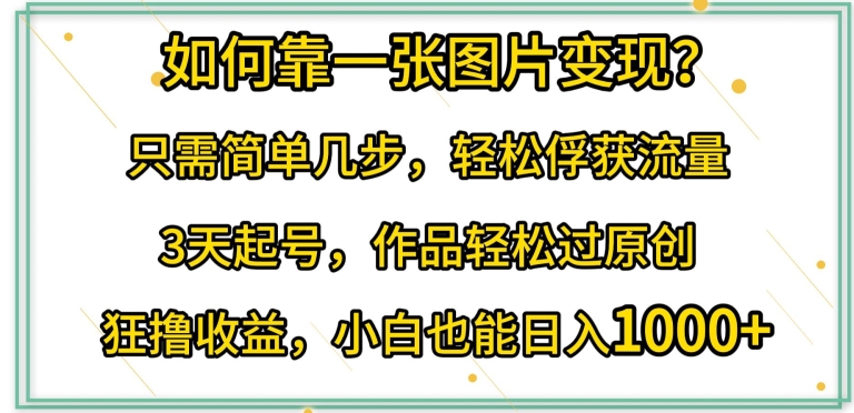 如何靠一张图片变现?只需简单几步，轻松俘获流量，3天起号，作品轻松过原创【揭秘】-财富课程