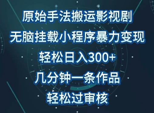 原始手法影视搬运，无脑搬运影视剧，单日收入300+，操作简单，几分钟生成一条视频，轻松过审核【揭秘】-财富课程