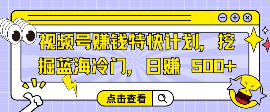 视频号赚钱特快计划，挖掘蓝海冷门，日赚 500+-财富课程