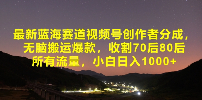 最新蓝海赛道视频号创作者分成，无脑搬运爆款，收割70后80后所有流量，小白日入1000-财富课程