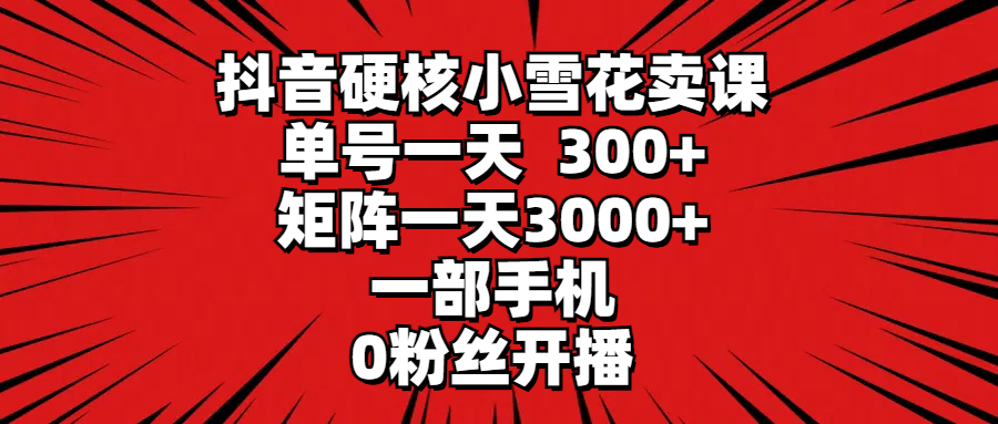 抖音视频强势小雪花购买课程，运单号一天300 ，引流矩阵一天3000 ，一部手机0粉丝们播出-财富课程