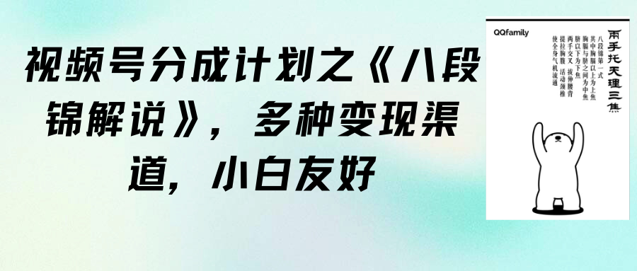 微信视频号分为方案之《八段锦解说》，多种多样变现渠道，新手友善-财富课程