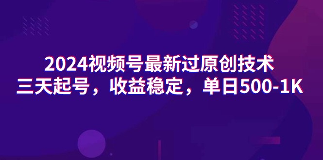 2024微信视频号全新过原创技术，三天养号，收益稳定，单日500-1K-财富课程