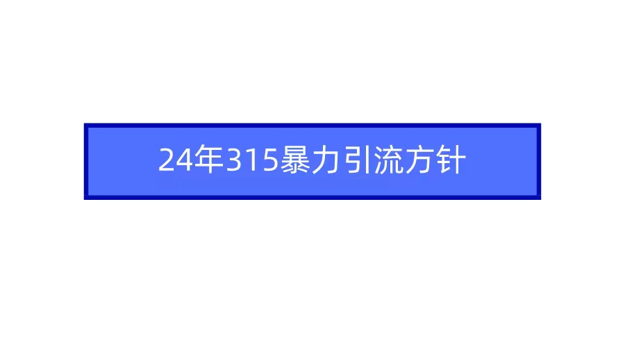 2024年315暴力引流方针-财富课程