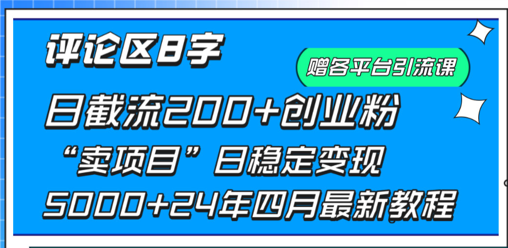 发表评论8字日载流200 自主创业粉  日平稳转现5000 24年四月全新实例教程！-财富课程