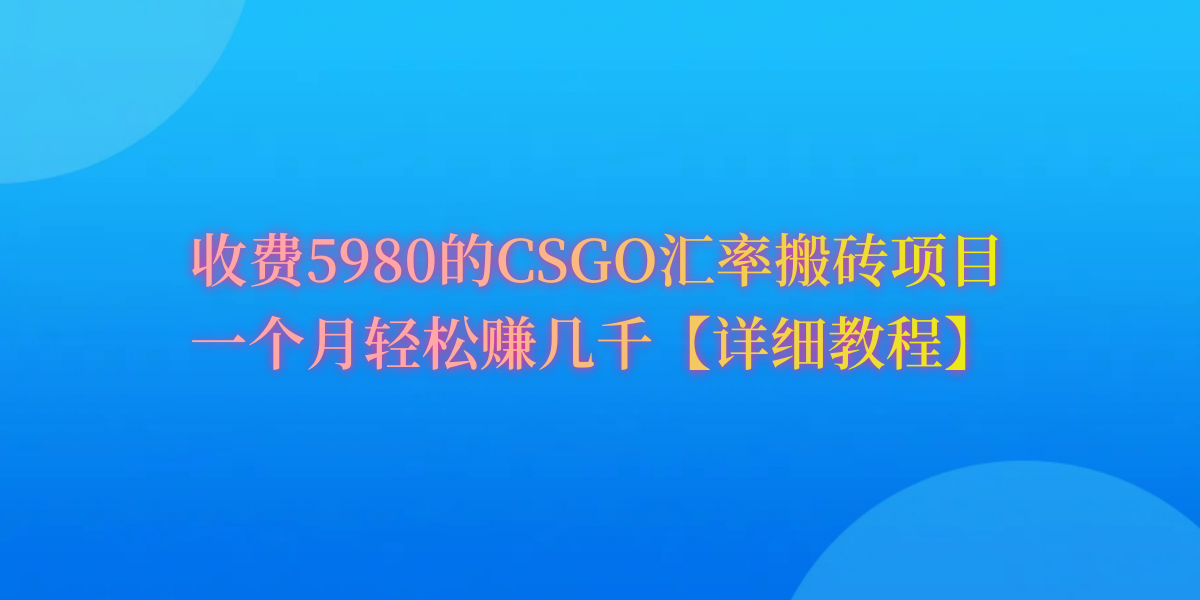 CSGO武器装备打金，月综合收益率达到60%，你就可以！-财富课程