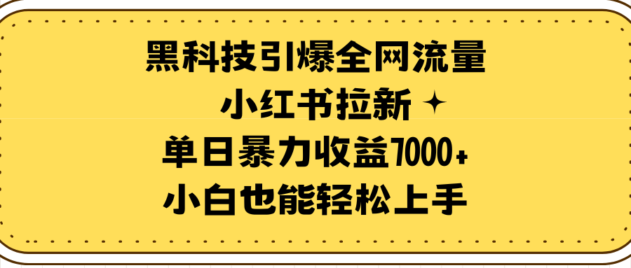 高科技点爆各大网站总流量小红书的引流，单日暴力行为盈利7000 ，新手也可以快速上手-财富课程