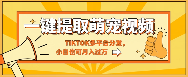 一键智能化获取tiktok萌宠视频，多平台分发，新手也可以月入了W-财富课程