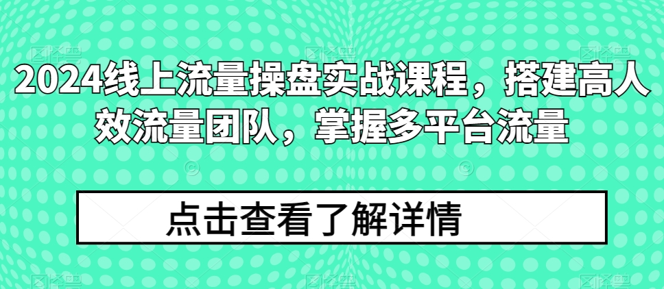 2024用户流量股票操盘实战演练课程内容，构建高人效总流量精英团队，把握多用户流量-财富课程