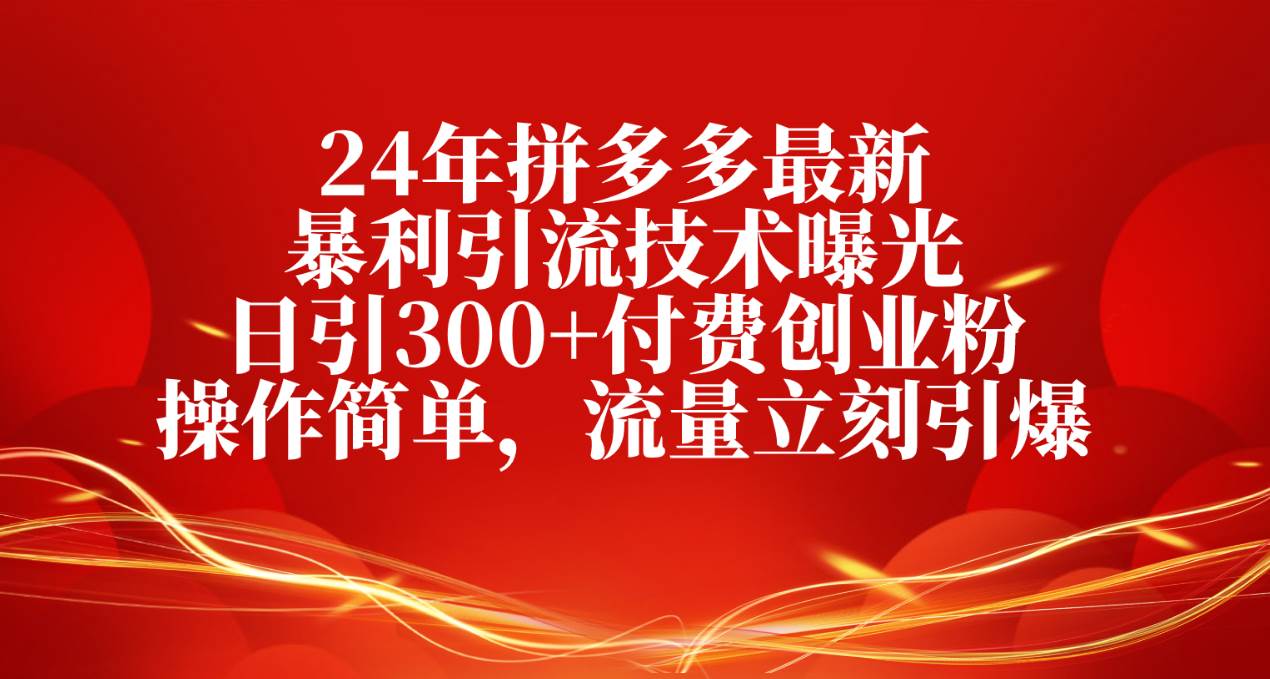 24年拼多多最新暴利引流技术曝光，日引300+付费创业粉，操作简单，流量…-财富课程