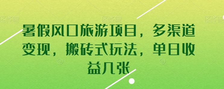 暑假风口旅游项目，多渠道变现，搬砖式玩法，单日收益几张【揭秘】-财富课程