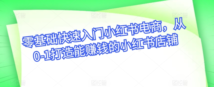 零基础快速入门小红书电商，从0-1打造能赚钱的小红书店铺-财富课程