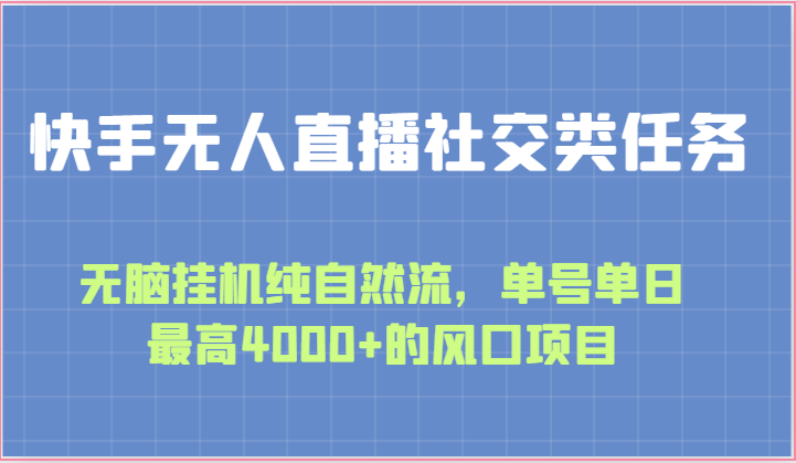 快手无人直播社交类任务：无脑挂机纯自然流，单号单日最高4000+的风口项目-财富课程