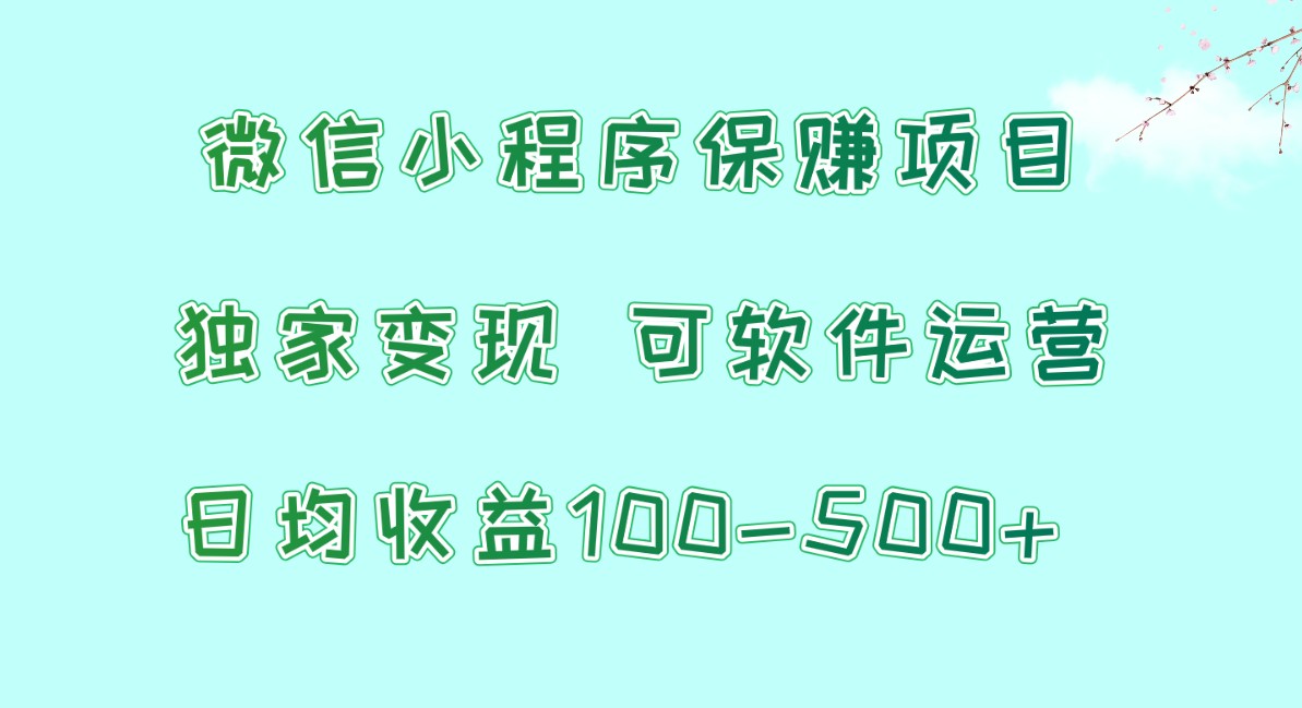 小程序保赚新项目，日均盈利100~500 ，独家代理转现，可软件运营-财富课程