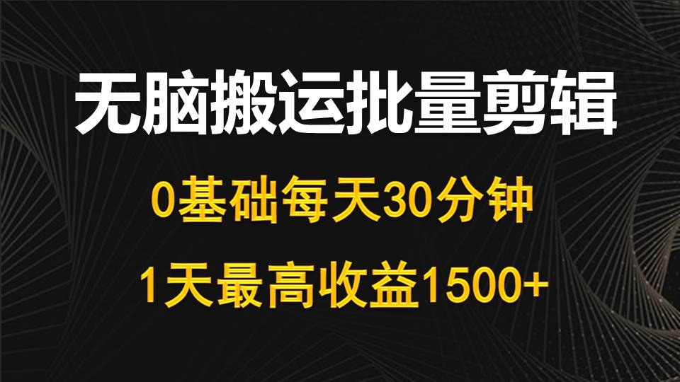 每日30min，0基本没脑子运送大批量视频剪辑，1天最大盈利1500-财富课程