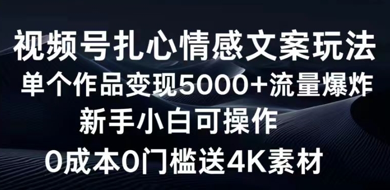 视频号扎心情感文案玩法，单个作品变现5000+，流量爆炸，两分钟一条作品-财富课程