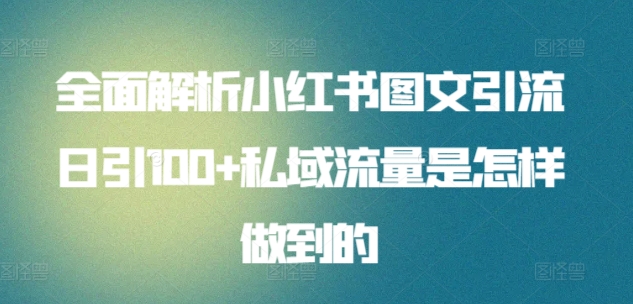 全面解析小红书图文引流日引100+私域流量是怎样做到的【揭秘】-财富课程