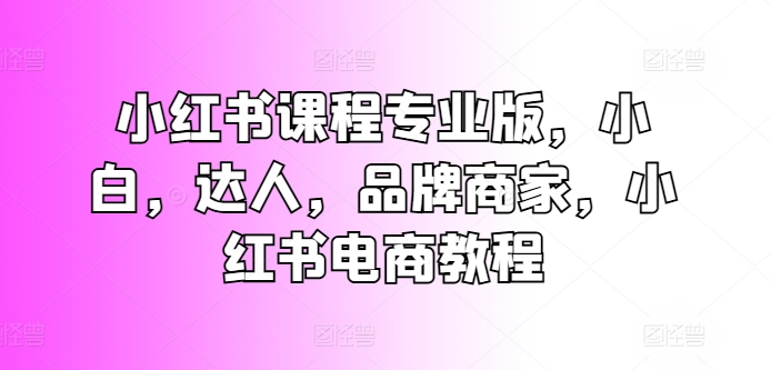 小红书课程专业版，小白，达人，品牌商家，小红书电商教程-财富课程