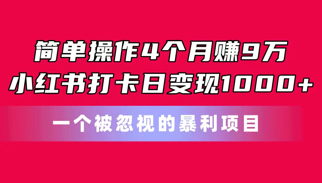 易操作4个月赚9万！小红书的打卡签到日转现1000 ！一个被忽略的暴力新项目-财富课程