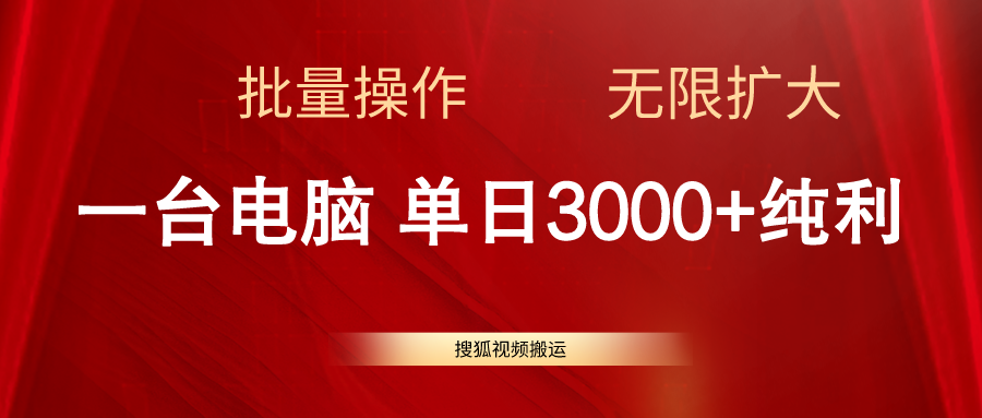 搜狐网视频搬运，一台电脑单日3000 ，批量处理，可无限扩大-财富课程