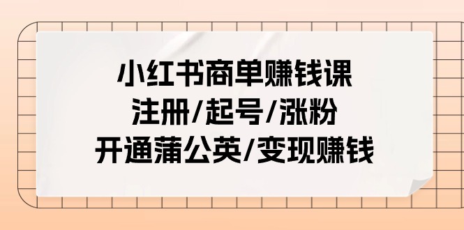 小红书商单赚钱课：注册/起号/涨粉/开通蒲公英/变现赚钱-财富课程