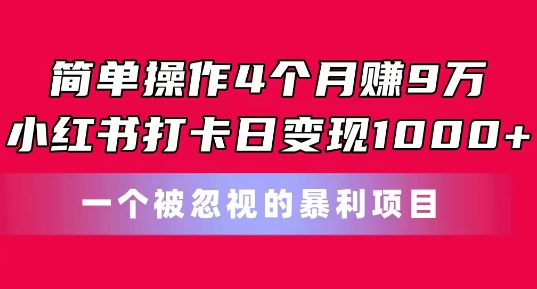 易操作4个月赚9w，小红书的打卡签到日转现1k，一个被忽略的暴力新项目【揭密】-财富课程