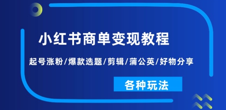 小红书的商单转现实例教程：养号增粉/爆品论文选题/视频剪辑/蒲公英花/好物分享/各种各样游戏玩法-财富课程